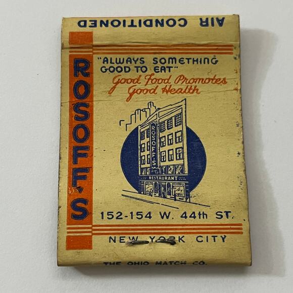 Rosoff's Restaurant New York City Vintage Matchbook Cover TB8-MB-8 - Picture 2 of 2